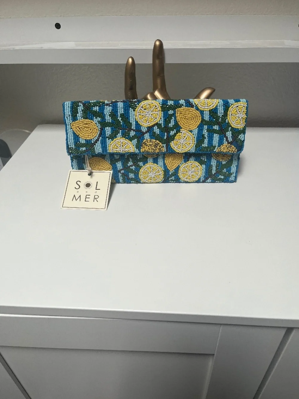 🍋💙 Sol & Mer Lemon Citrus Beaded Clutch – NWT